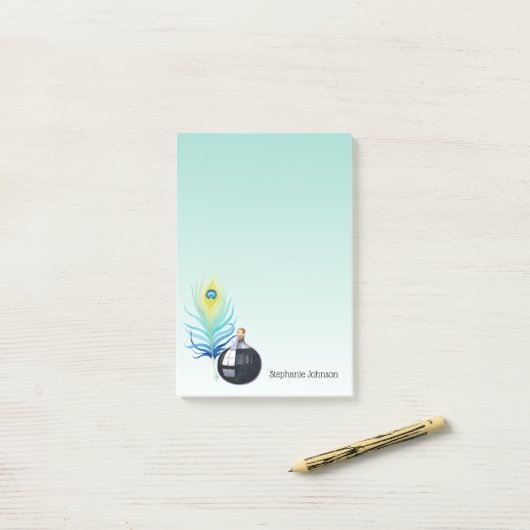 Quill Pen en Inkwell op Aqua Gradient Post-it® Notes (Op bureau)