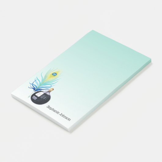 Quill Pen en Inkwell op Aqua Gradient Post-it® Notes (Schuin)