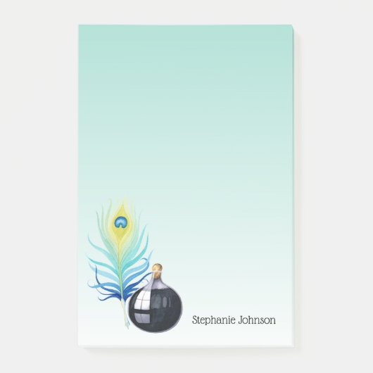 Quill Pen en Inkwell op Aqua Gradient Post-it® Notes (Voorkant)