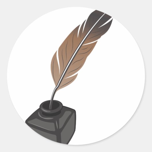 Quill Pen Ronde Sticker (Voorkant)