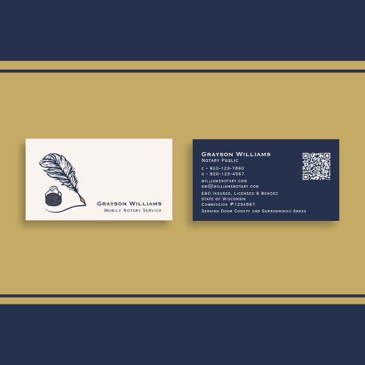 Quill QR Code Navy Mobile Notary Visitekaartje