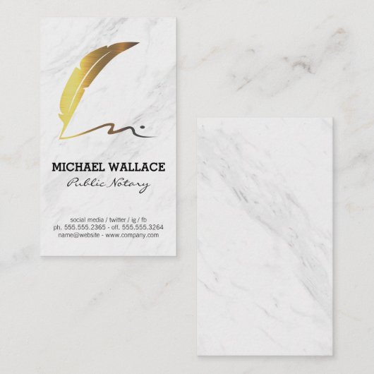 Quill Veer Pen Krabbel Logo | Marmer Visitekaartje (Voorkant / Achterkant)