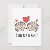Quill You Be Mine: Hedgehog Liefde Paar Kus Feestdagenkaart (Voorkant)