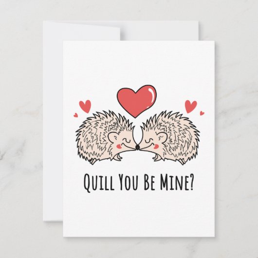 Quill You Be Mine: Hedgehog Liefde Paar Kus Feestdagenkaart (Voorkant)