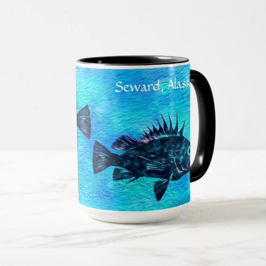 Quillback Rockfish On Blue, Seward - 15 oz.Combo Mok (Voorkant rechts)