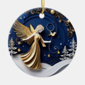 Quilled-Art Golden Angel Winter Keramisch Ornament (Voorkant)