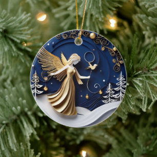 Quilled-Art Gouden Engel Winter Keramisch Ornament