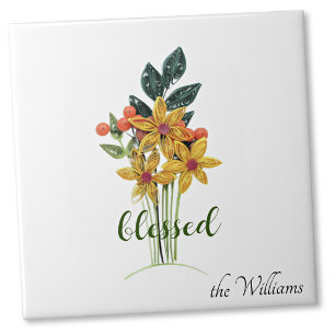 Quilled herfstbloemen "gezegend" keramische tegel tegeltje