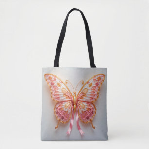 Quilled papieren vlinder met roze en gouden detail tote bag