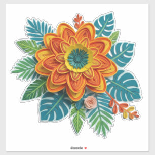 Quilling Bloemkunst Met Oranje Bloembladen Sticker
