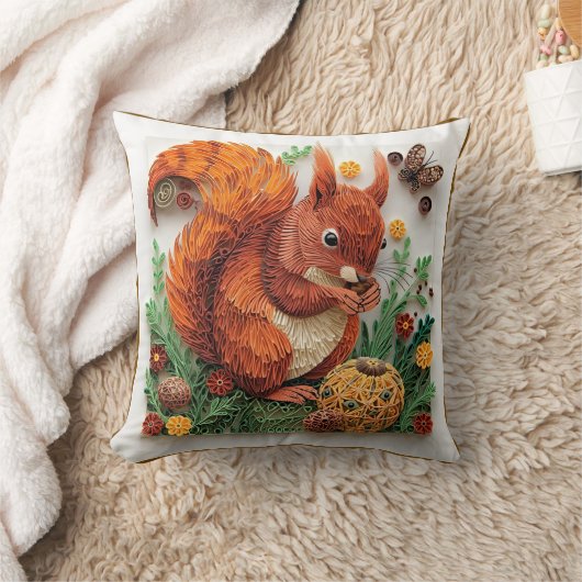 Quilling Effect Red Squirrel in Autumn Kussen (Deken)