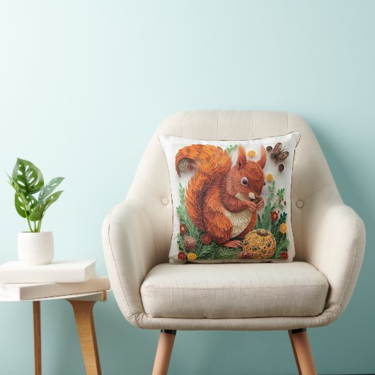 Quilling Effect Red Squirrel in Autumn Kussen (Stoel)