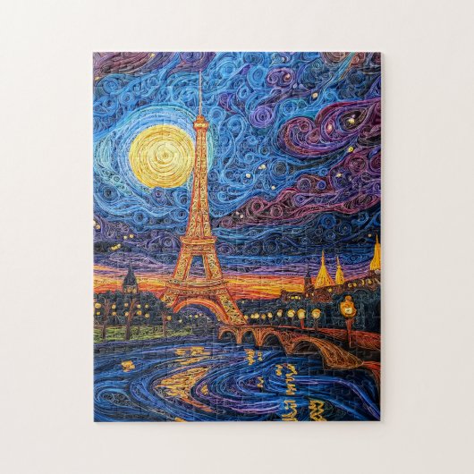 Quilling Eiffeltoren in Parijs bij maanlicht Legpuzzel (Verticaal)