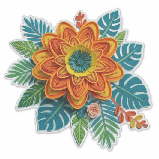Quilling Flower Art With Orange Petals Sticker (Voorkant)
