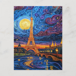 Quilling Moonlit Eiffeltoren in Parijs Briefkaart