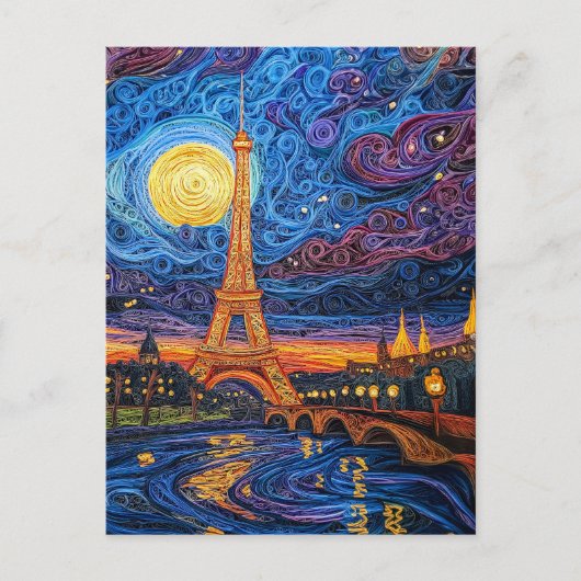 Quilling Moonlit Eiffeltoren in Parijs Briefkaart (Voorkant)