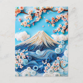 Quilling Mount Fuji met Kersenbloesems Briefkaart