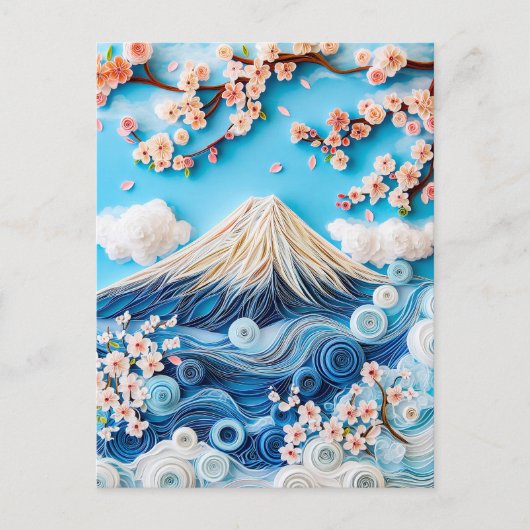 Quilling Mount Fuji met Kersenbloesems Briefkaart (Voorkant)