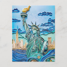 Quilling-standbeeld van de vrijheid bij zonsonderg briefkaart