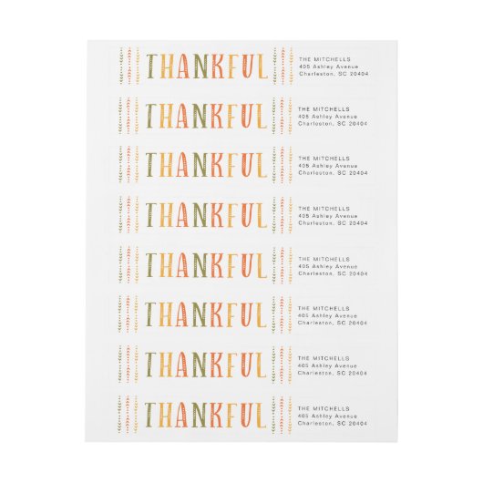 Quilly Thankful Wraparound Return Address Label (Vel)
