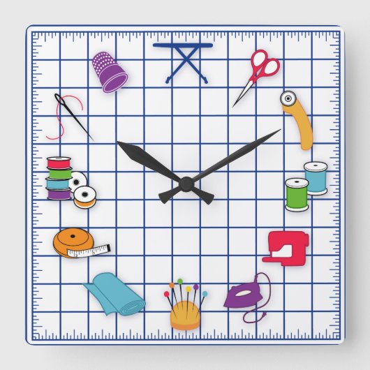Quilt and Sew Time Vierkante Klok (Voorkant)