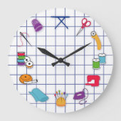 Quilt and Sew Time Wall Clock, Round Grote Klok (Voorkant)