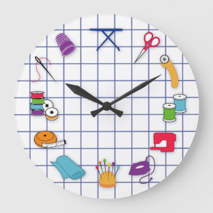 Quilt and Sew Time Wall Clock, Round Grote Klok