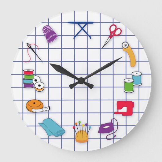 Quilt and Sew Time Wall Clock, Round Grote Klok (Voorkant)