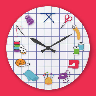 Quilt and Sew Time Wall Clock, Round Grote Klok