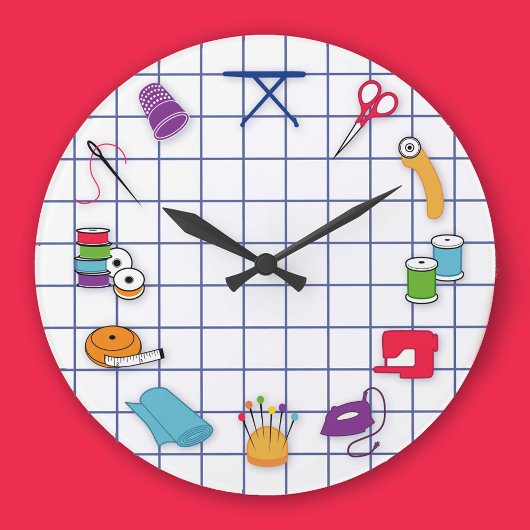 Quilt and Sew Time Wall Clock, Round Grote Klok