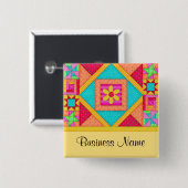 Quilt Art Name Button Badge - Geel (Voorkant /achterkant)