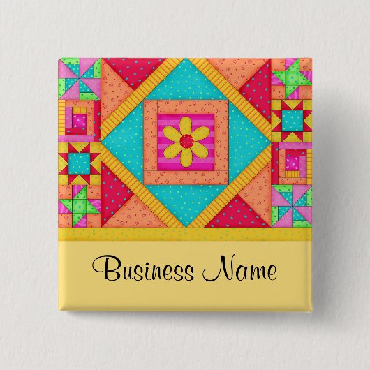 Quilt Art Name Button Badge - Geel (Voorkant)