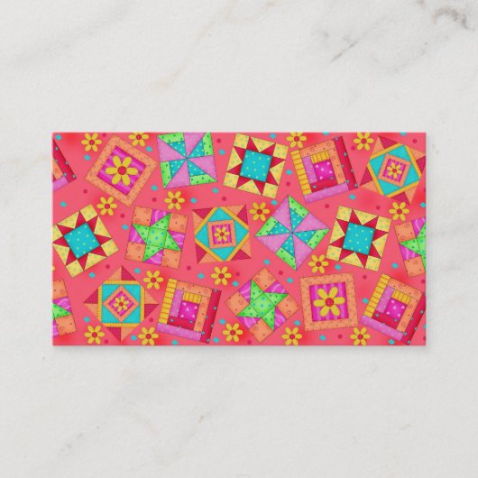 Quilt Art Visitekaartje Coral Red Achtergrond (Voorkant)