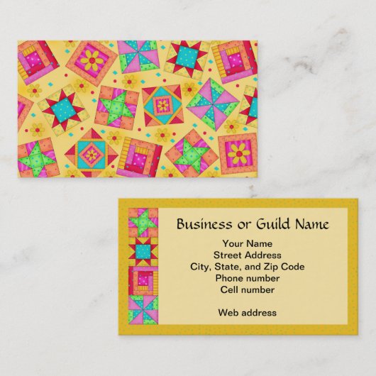 Quilt Art Visitekaartje op gele achtergrond (Voorkant / Achterkant)