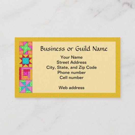 Quilt Art Visitekaartje op gele achtergrond (Achterkant)