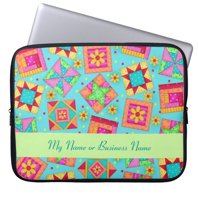 Quilt Block-hoes voor Turquoise-laptop Laptop Sleeve (Voorkant)