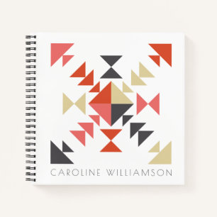 Quilt Block in Red en Brown Personalized Notitieboek