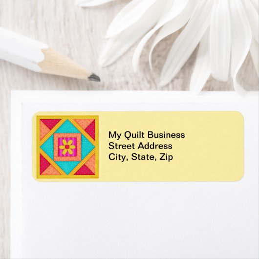 Quilt Block Red Yellow Return Label (Insitu)