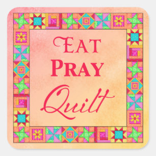 Quilt Blocks Border Eat Pray Quilt Coral Yellow Vierkante Sticker