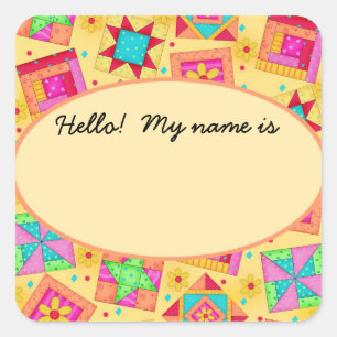 Quilt Blocks geel Naam Tag of Label