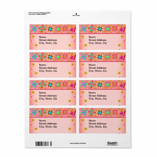 Quilt Blocks Oranje koraal Verzendlabel (Full Sheet)