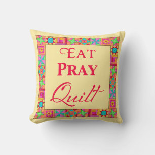 Quilt Blocks Patchwork Art Eat Pray Quilt Geel Kussen