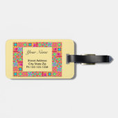 Quilt Blocks Rand Kunst Eat Pray Quilt Yellow Bagagelabel (Achterkant horizontaal)