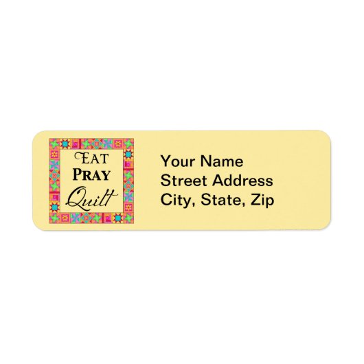 Quilt Blocks Rand Kunst Eat Pray Quilt Yellow Etiket (Voorkant)