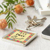 Quilt Blocks Rand Kunst Eat Pray Quilt Yellow Sleutelhanger (Zijkant)