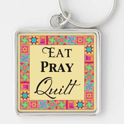 Quilt Blocks Rand Kunst Eat Pray Quilt Yellow Sleutelhanger (Voorkant)