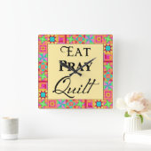 Quilt Blocks Rand Kunst Eat Pray Quilt Yellow Vierkante Klok (Huis)