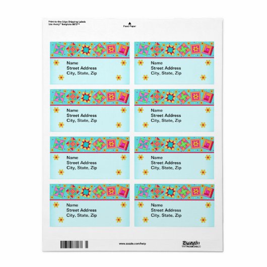 Quilt Blocks Turquoise Verzendlabel (Full Sheet)