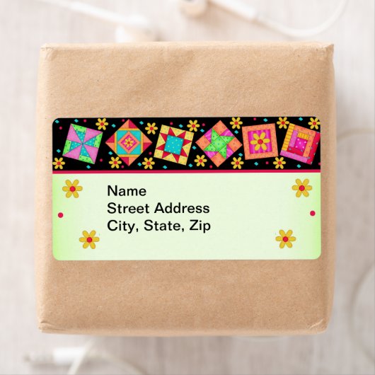 Quilt Blocks Zwart en Groen Verzendlabel (Insitu)