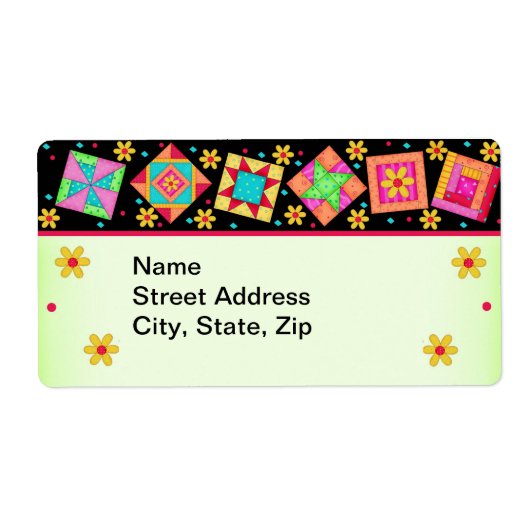 Quilt Blocks Zwart en Groen Verzendlabel (Voorkant)